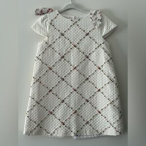 Luli & Me White Dress with Pink and Green Embroidery